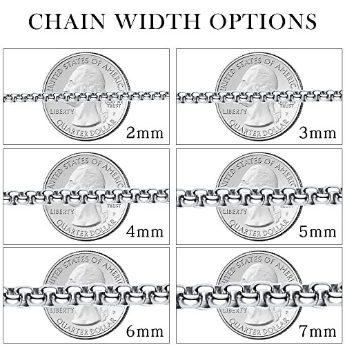 Square Rolo Chain Necklace Stainless Steel Round Box Necklace for Men & Women - size: 30 Inches, style: 2 mm Wide