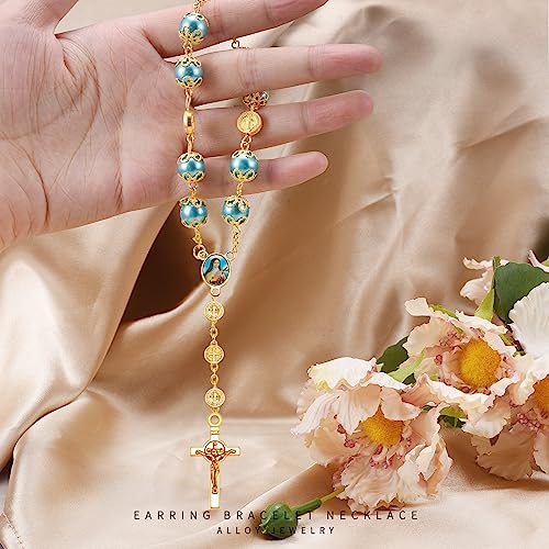 60Pcs/30Sets Rosary Making Kits Supplies Alloy Religion Cross and Center Medal Charms Pendant Oval Chandelier Links for Diy Prayer Necklace Jewelry - color: Gold