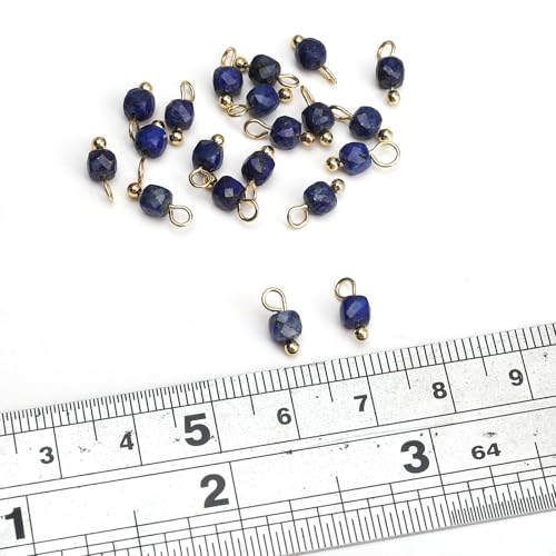 Beadia Natural Faceted Cube Stone Charms 4mm 30pcs with Untarnish Metal Accessories Loose Square Beads for DIY Jewelry Making - color: Lapis Lazuli