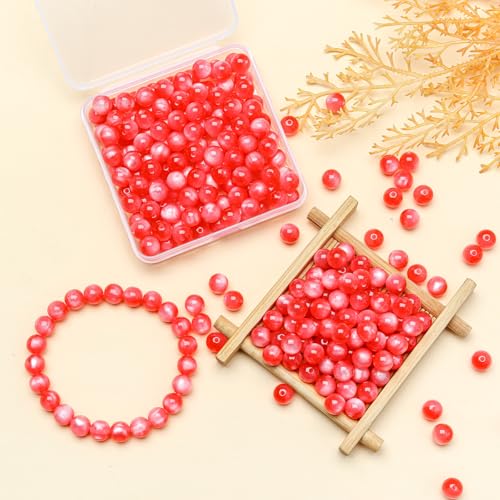 200pcs Glass Beads for Bracelets, 8mm Crystal Glass Round Beads for Jewelry Making, DIY Crafts, Single Box (Rose Pink) - color: Rose Pink