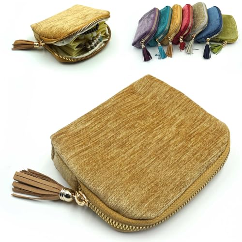 Travel Jewelry Case, Travel Jewelry Organizer, Travel Jewelry Bag with Zipper, Small Travel Jewelry Pouch for Necklaces Bracelets Bangles Rings Earrings Gemstones Storage (Khaki) - color: Khaki