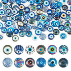 100Pcs/Set Flat Round Transparent Glass Cabochons with Pattern Eye Flatback Glass Dome Flatback Cab Beads for Photo Cameo Jewelry Making Necklace Ring DIY Crafts 12x4mm Blue Eye - color: 100Pcs-12x4mm-Blue Eye