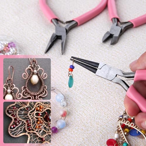 Mini Jewelry Pliers Set 3 Pcs Jewelry Making Tools Pliers Kit Includes Long Nose Pliers/Round Nose Pliers/Diagonal Pliers, Wire Cutters Pliers for Jewelry Making Wire Wrapping Beading Crafts - style: Long Nose & Round Nose & Diagonal Pliers