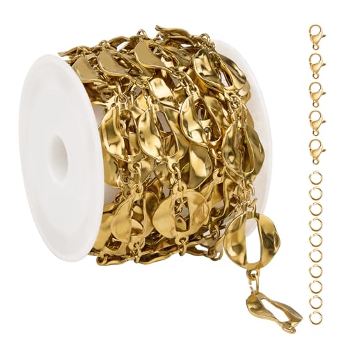 2 Meters Baroque Lip Chain for Jewelry Making Stainless Steel Bulk Chain Gold Plated Craft Chain Roll - color: Gold Lip