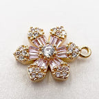 Crystal Zirconia Gold Plated Brass Charms for Jewelry Making Bracelet Necklace Earring Pendant Craft Supplies DIY Accessories - color: FlowerB-Pink-6Pcs