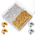 Ouligay 800PCS 4mm Mini Crimp Beads for Jewelry Making Crimp Bead Covers Half Round Open Crimping Bead Knot Covers for DIY Jewelry Craft Making Jump Rings with Transparent Box Gold and Sliver