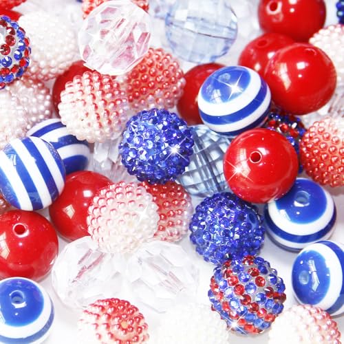 Exway 48 Pcs 20mm Beads for Pens, Rhinestone Bubblegum Beads, Red Blue Crystal Acrylic, Round Chunky, Sparkly Large Balls, DIY Jewelry Making Supplies - color: Blue