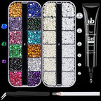 BELLEBOOST Nail Art Rhinestone Glue Gel&2 Boxes Flatback Gems Kit, 1 Tube of 15ml Rhinestone Gel Glue(UV/LED Needed)+Colorful Gems+Flat-Back Half Round White&Beige Pearls with Pickup Tools - color: A09-Multicolor+ White&Beige Pearls