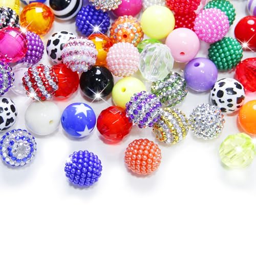 Exway 100 Pcs 20mm Beads for Pens Rhinestone Bubblegum Beads Mixed Crystal Acrylic Round Chunky Bead Sparkly Craft Large Balls Bead for Pen Beadable Keychain Bracelet DIY Jewelry Making Supplies - color: Colourful