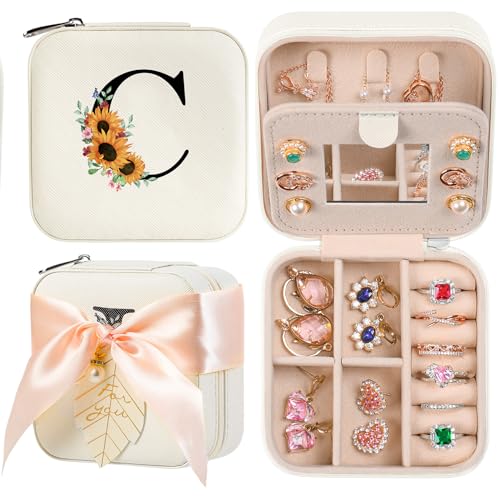 AYGXU Travel Jewelry Box for Women and Girls - Small Case With Initial A-Z - Teacher Gifts - color: white, size: C