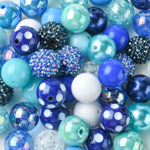 DanLingJewelry 50Pcs Random Blue Series 20mm Acrylic Round Chunky Bubblegum Large Ball Beads for Jewelry Bracelets Making - color: 50pcs - blue