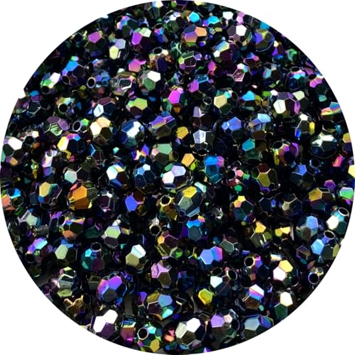 400 PCS 8mm Acrylic Faceted Spacer Beads AB Color Glossy Round Loose Beads for Jewelry Making Bracelet Necklace Earring Ornament Wind Chimes Key Chains(Black AB) - color: Black AB, size: 8mm