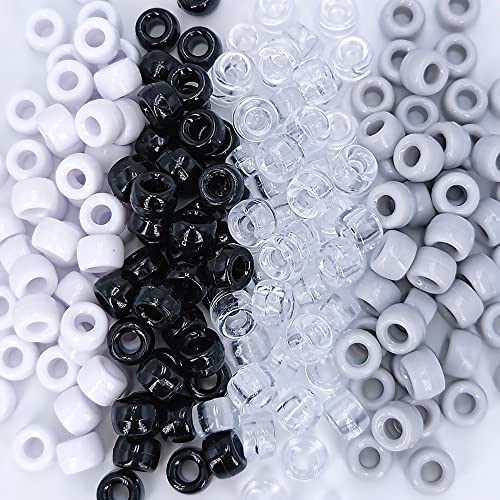 MIIIM 1000PCS 6x9mm Pony Beads Bulk, Black and White Kandi Beads for Bracelets Making Kit, Hair Braids Crafts for Jewelry Making (Neutral) - color: Neutral