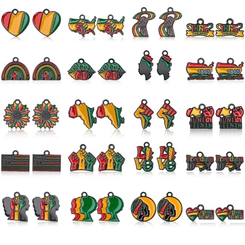 MARFOREVER Juneteenth Charms, 40Pcs/20 Pairs African Juneteenth Freedom Day Charms for Jewelry Making, Celebrate Black Freedom Charm Pendants for Bracelet Necklace Earrings Making Accessories - style: Juneteenth