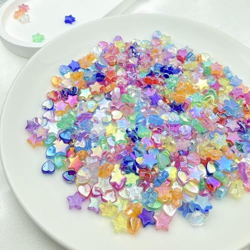 450 Pcs Acrylic Beads - Mixed Colors AB Crystal Star Heart Beads for Jewelry Making DIY Bracelet Necklace Earrings - color: Mixed Colors