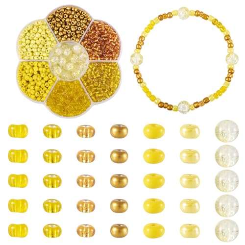 Pandahall 1 Box 6/0 Glass Seed Beads Yellow Round Glass Beads 7 Colors Tiny Glass Beads Bulk 4mm Small Assorted Glass Beads Crackle Glass Beads for Earring Bracelets Necklace Jewelry Making - color: Yellow - 7 Colors, size: 6/0