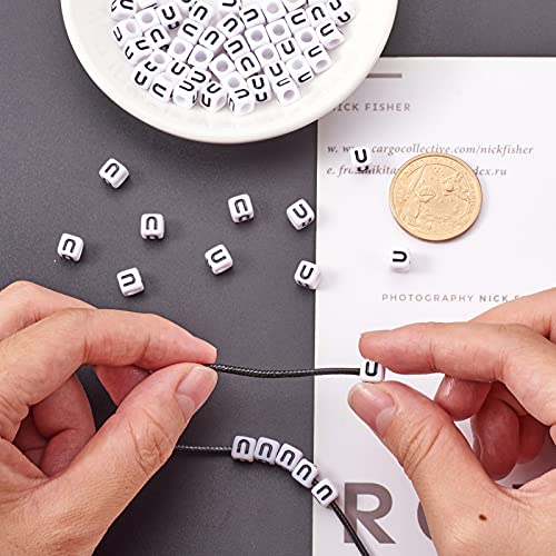 FASHEWELRY 300Pcs Cube White Acrylic Letter Beads 6x6mm Letter U Alphabet Beads for DIY Bracelet Necklace Jewelry Making - color: Letter U, size: 6x6x6mm