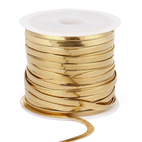 33 Feet Gold Snake Chains Roll, 3mm 18K Gold PVD Plated 304 Stainless Steel Flat Snake Chain Bulk Spool for Jewelry Making DIY Craft - color: 3.0mm Gold Flat Snake Chains