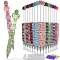 Tondiamo 45 Pcs Full Rhinestone Beadable Pens Bulk Set 15 Glitter Diamond Pens with Cards & Bags Fancy Beaded Pen for Beads DIY Cute Journalling Bling Ballpoint Craft Making(Stripe Diamonds) - style: Stripe Diamonds