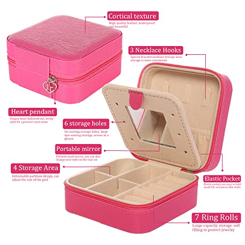 KElofoN Jewelry Case and Box - Small Travel Jewelry Organizer for Girls & Women with Mirror (Rosy-5) - color: Rosy-5