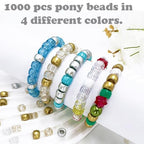 MIIIM 1000PCS 6x9mm Golden and Silver Pony Beads Bulk, 4 Styles Golden Silver and Glitter Kandi Beads for Bracelets Making Kit, Hair Braids Crafts for Jewelry Making (Golden and Silver) - color: Golden and Silver