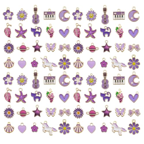 WOCRAFT 40pcs 20 pairs Assorted Enamel Bracelet Charms for Jewelry Making DIY Necklace Bracelet Earrings Keychain Crafting Charms Kit Crafts (Purple-SN999) - color: Purple