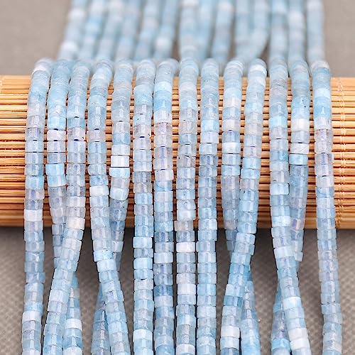 BONNY BOXX 150PCs Natural Aquamarine Spacer Beads, Loose Semi Precious Flat Round Gemstone Heishi Disc Stone Beads for Beading Jewelry Making 4mm*2mm - color: Aquamarine, size: 4MM*2MM