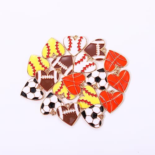 20PCS Sports Charms Enamel Basketball Baseball Pendant Charms for Jewelry Making Rhinestone Ball Game Softball Charms for Necklace Bracelet Earrings DIY Crafts - color: Set 6