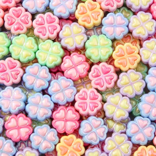 150pcs Clover Beads Ab Color Acrylic Bead Cute Beads for Jewelry Making Handmade DIY Bracelet, Charms Keychain Craft Supplies (Clover) - color: clover