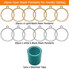 40pcs Hollow Mold Resin Pendants - Open Bezel Geometric Pressed Flower Frame for Jewelry Making, DIY Resin Crafts (K Gold, White K) - color: K Gold,White K;Round;40pcs