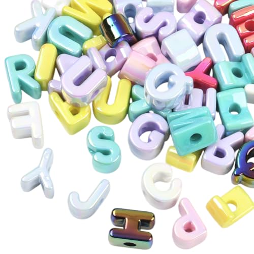 50Pcs Random Acrylic Letter Beads Large Alphabet Bead Bulk Chunky Capital Letters Iridescent UV Plated Initial Loose Spacer for Jewelry Making Keychain Bracelets Earrings Crafts Bag Decor - style: Style 2