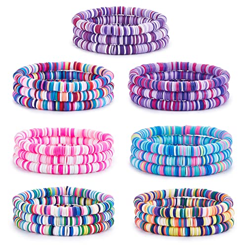 Ornaland Heishi Surfer Bracelets Set Polymer Clay Heishi Beads Stretch Bracelets Multi-Layer Stackable Friendship Bracelets Bohemia Summer Beach Jewelry for Women - color: Purple