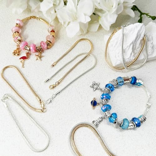 Exway 20 Pcs Snake Charm Bracelet Chain 8.0 Inch Gold and Silver Charm Bracelet Kit Snake Chain Bracelets Chain for Christmas DIY Women Jewelry Making Gifts - color: gold+silver style A, size: 8.0in