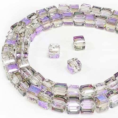 8mm Cube Clear Purple Glass Beads for Jewelry Making 180pcs Faceted Square Crytal Spacer Beads for Bracelet Necklace Earring - color: Clear Purple, size: 8mm