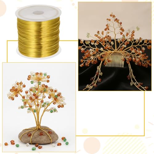 Gold Wires for Jewelry Making, 328Ft 0.4MM Tarnish Resistant Beading Wire 26 Gauge Thin Gold Wire for Bracelet Making and DIY Artwork