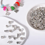stino 140 Pcs Metal Spacer Bail Beads, Silver Tone Charm Hanger Clasps with Loops for Bracelet, Jewelry Making Findings(Silver) - color: Silver
