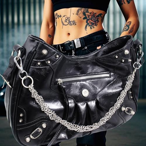 Layered Punk Pants Chain for Men Women, Gothic Hip Hop Jean Chain Wallet Chain Biker Trouser Chain, Goth Emo Fashion Keychain Accessories - color: 1L-Silver Twisted