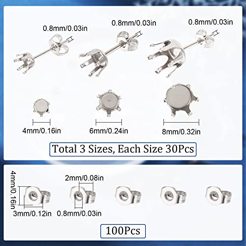 SUNNYCLUE 1 Box 90Pcs Prong Earring Setting 304 Stainless Steel Earring Posts Prong Earring Blanks Beads Rhinestone Claw Earring Component for Jewelry Making Women Adults DIY Stud Earrings Crafts - color: 45pairs 304 Stainless Steel Prong Earring Setting