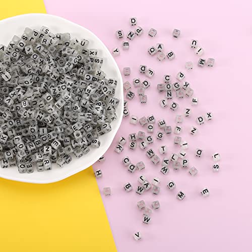 ToBeIT1000Pcs Cube Beads Glow Letter Beads Acrylic Letter Beads Glow in The Dark Beads for Jewelry Making, Bracelets, Necklaces(6 * 6glow Black) - color: glow black