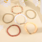 5-7PCS Surfer Colorful Clay Beads Stretch Bracelets Bohemian Stackable Gold Beads Vinyl Disc Elastic Bracelets Multilayer Summer Beach Jewelry Set - color: G-Brown