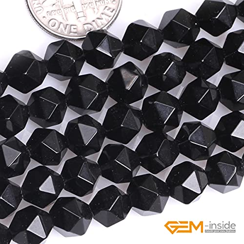 GEM-Inside Natural 8mm Black Agate Gemstone Loose Beads Faceted Cambay Crystal Energy Stone Power for Jewelry Making 15" - color: Black Agate, size: 8mm
