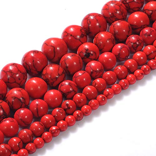 Natural Stone Beads 14mm Red Turquoise Gemstone Round Loose Beads Crystal Energy Stone Healing Power for Jewelry Making DIY,1 Strand 15" - color: Red Turquoise, size: 14MM