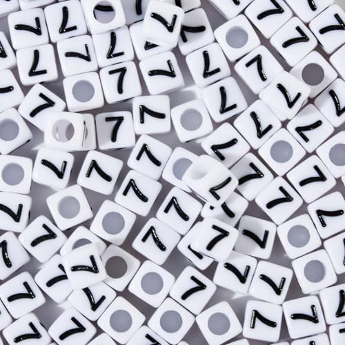 200pcs Square White Number 7 Beads for Bracelets,Single Digit 7 Acrylic Cube Bead,6x6mm Number Beads for Jewelry Making(Square 7) - color: Square-7, size: Square-6x6mm