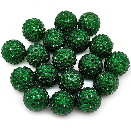 50pcs 20mm Large Size Rhinestone Disco Ball Beads Round Spacer Color Painted Charms for Jewelry Bracelet Necklace Pen Bag Chain Making Crafts Beading Supplies (20mm Dark Green) - color: 20mm dark green