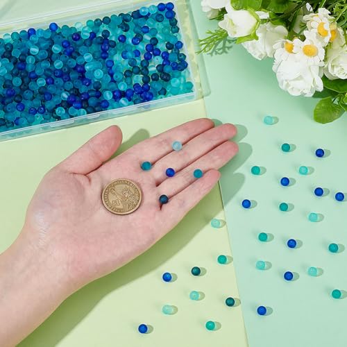 PH PandaHall 500pcs 6mm Round Frosted Bead Small Blue Bracelet Glass Beads 5 Colors Transparent Frosted Crystal Beads Loose Jewelry Bead for Summer Beading Necklaces Bracelets Jewelry Crafts Making - color: Blue