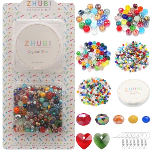 Multicolor Crystal Glass Bead DIY Set – Assorted Sizes 2-10MM for Bracelets, Necklaces & Earrings – Rainbow Jewelry Making Kit with Heart Charm - color: Multicolor