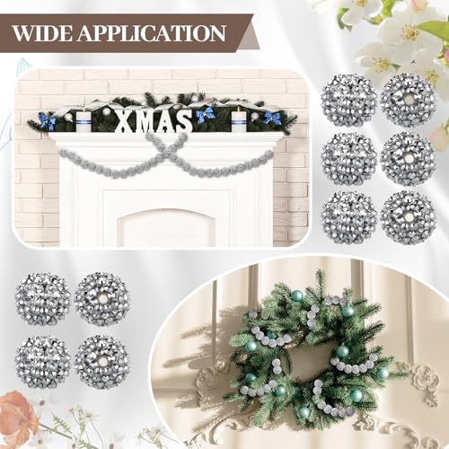 40 Pcs 20 mm Rhinestone Beads Bulk Crystal Round Disco Ball Chunky Bubblegum Beads for Pens Bracelets Charms Craft European Style Jewelry Making Supplies Christmas(Silver) - color: Silver