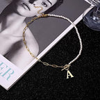 Yoosteel Pearl Initial Necklace for Women, Dainty Pearl Chain Choker Initial Necklaces for Women Toggle Clasp Paperclip Link Chain Necklace Jewelry Gifts - color: Gold, style: G