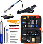 Soldering Iron Kit Electronics, 60W Adjustable Temperature Welding Tool, 5pcs Soldering Tips, Desoldering Pump, Soldering Iron Stand, Tweezers - color: Orange