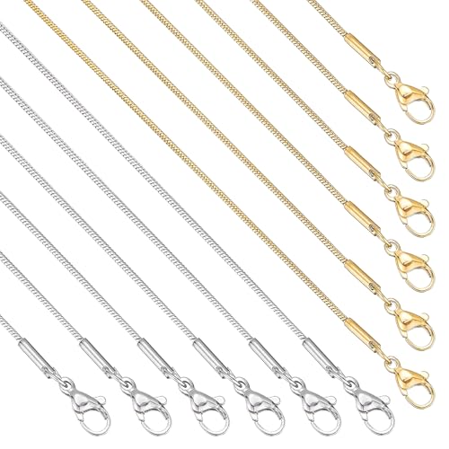 12 Pack Snake Chain Necklace Bulk Gold Plated Stainless Steel Necklace Chain for DIY Jewelry Making - color: Mix 20 Inches